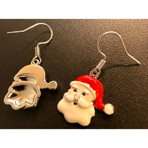Santa Claus Dangling Hook Earrings Holiday Festive Jewelry Red & White - Picture 4 of 5